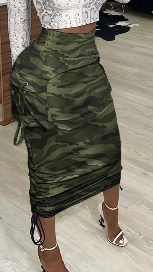 Camouflage Print Pocket Maxi Skirt